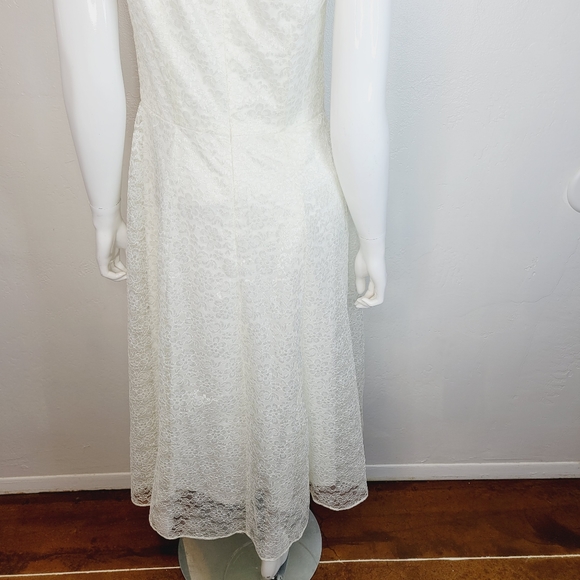 Betsey Johnson Fit & Flare Lace Midi Dress Ivory Sleeveless Wedding Evening Sz 6 - Picture 5 of 13